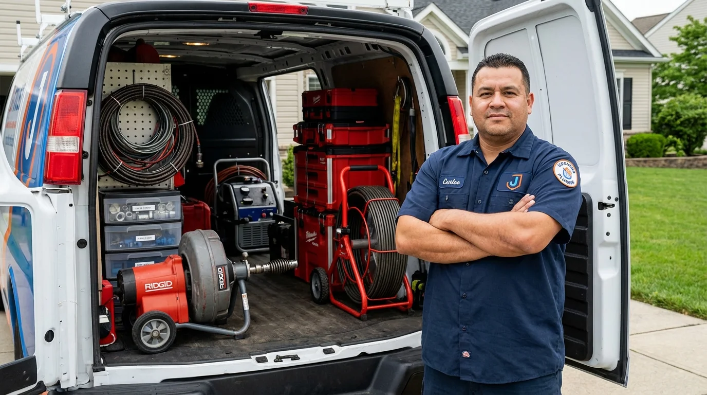 Professional drain cleaning equipment and Johns Plumbing LLC plumber in Pataskala