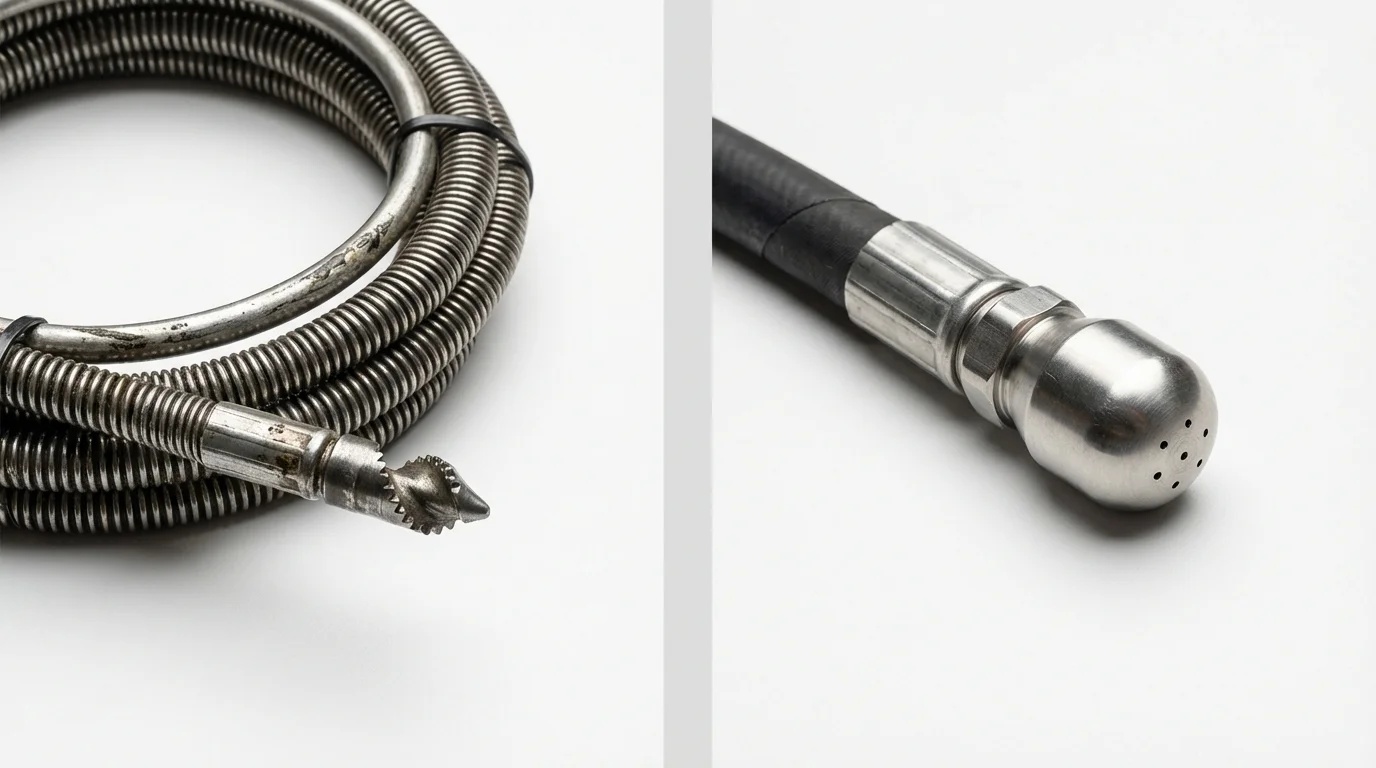 Drain snake cable and hydro jetting nozzle used for drain cleaning in Pataskala, OH