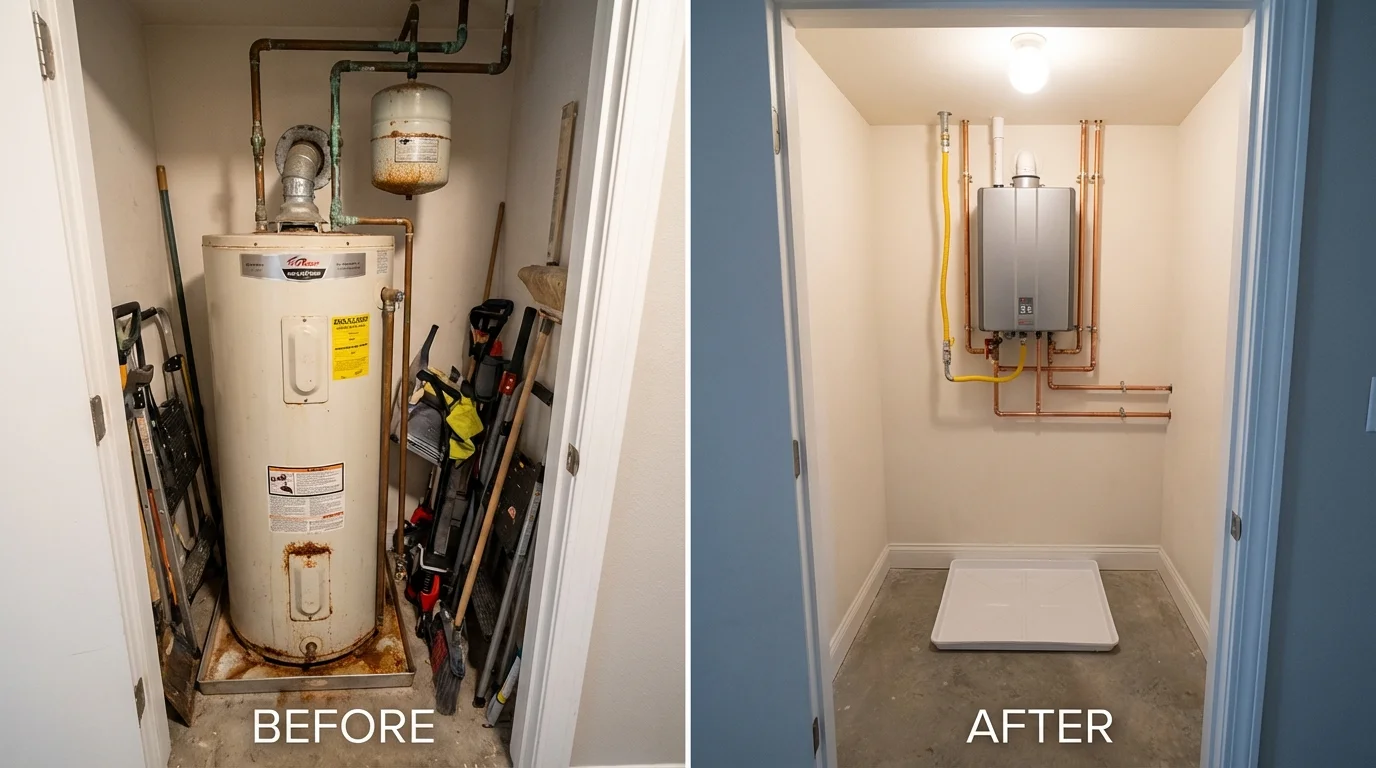 Tank water heater versus wall-mounted tankless unit comparison for Pataskala, OH homeowners
